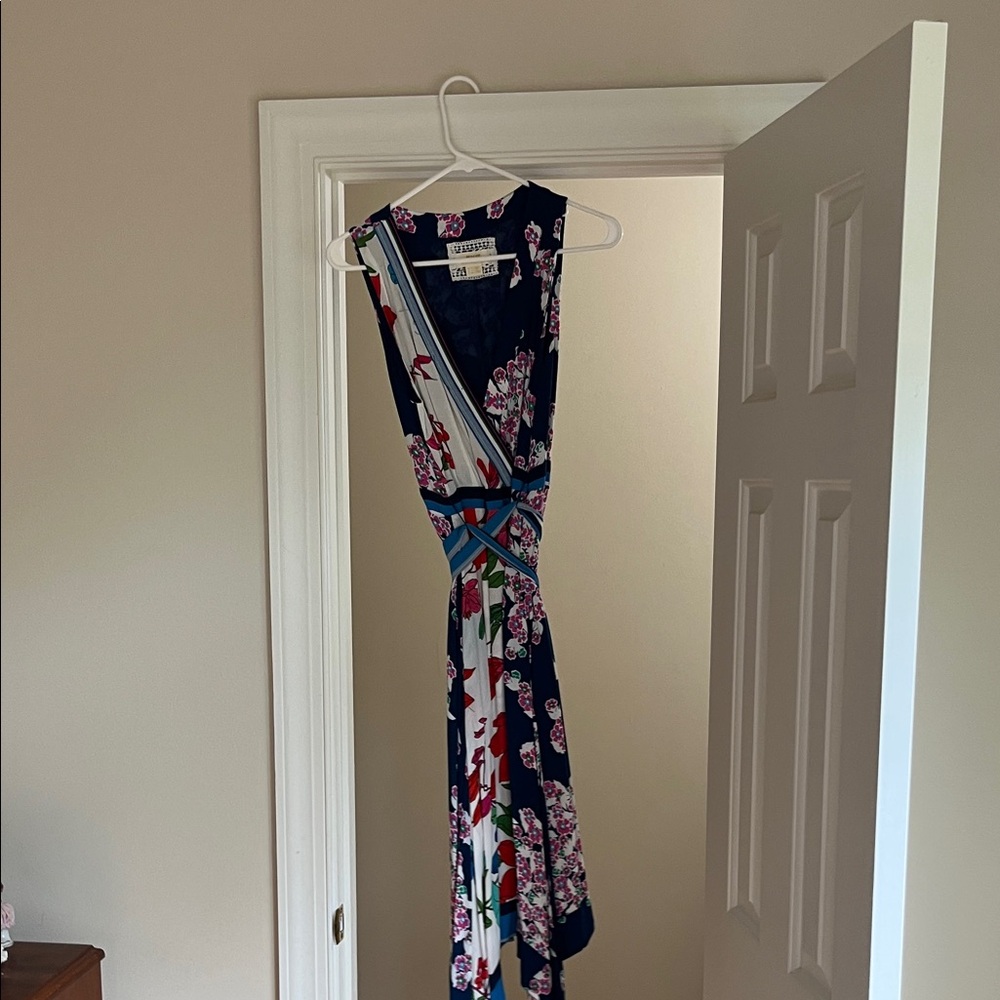 Anthropologie Asymmetrical Dress in Navy and White Floral